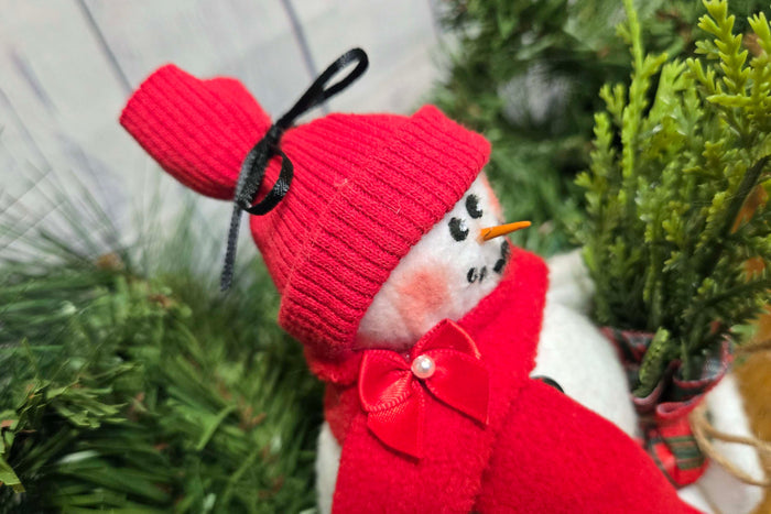 Handcrafted 10" Fabric Snowman with Evergreen Tree | Rustic Farmhouse Christmas Decor | Primitive Country Snowman | Cozy Holiday Shelf Sitter | Handmade Winter Decoration
