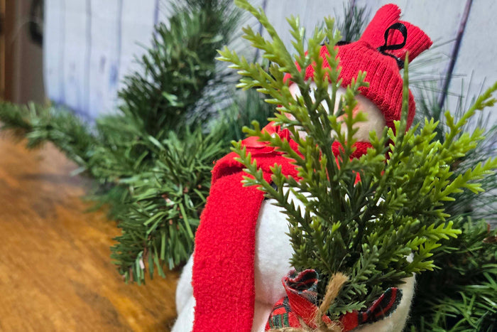 Handcrafted 10" Fabric Snowman with Evergreen Tree | Rustic Farmhouse Christmas Decor | Primitive Country Snowman | Cozy Holiday Shelf Sitter | Handmade Winter Decoration