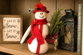 Handcrafted 10" Fabric Snowman with Red Hat | Farmhouse Christmas Decor | Rustic Shelf Sitter | Primitive Winter Decoration