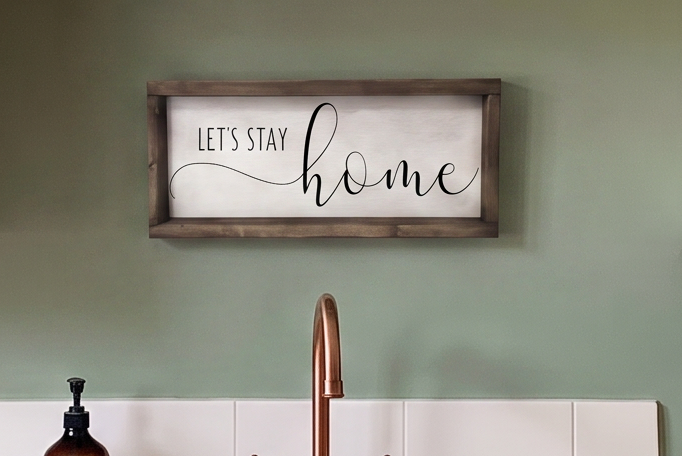 Handcrafted "Let's Stay Home" Framed Wood Sign – Rustic Farmhouse Wall Decor for Living Room or Bedroom – Cozy Home Gift & Housewarming Art