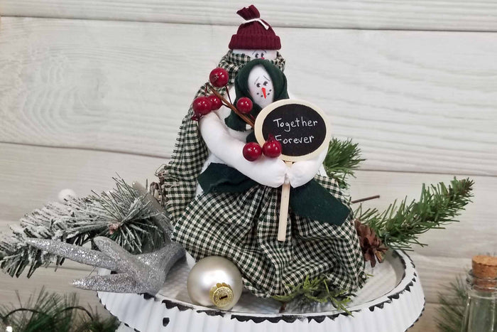 Handmade Snowman Couple • Together Forever Winter Decor • Rustic Christmas Tiered Tray Decor • Whimsical Holiday Ornament