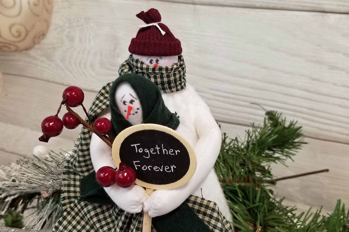 Handmade Snowman Couple • Together Forever Winter Decor • Rustic Christmas Tiered Tray Decor • Whimsical Holiday Ornament
