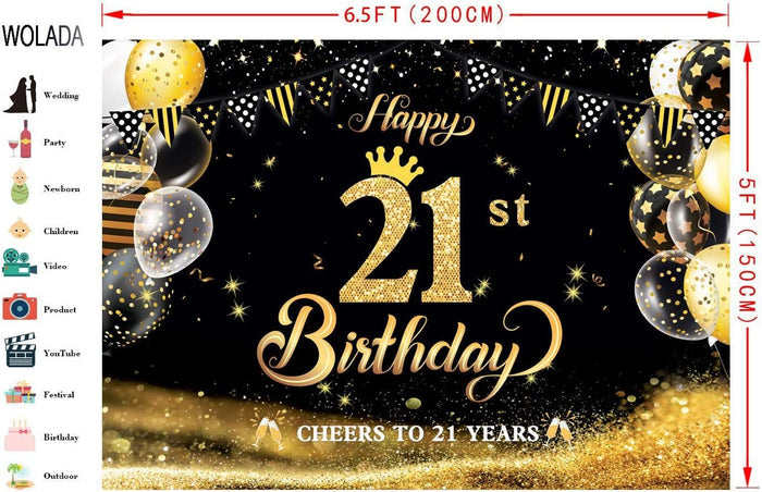 Happy 21th Birthday Backdrop Photography Cheers to 21 Years Backdrop Banners Balloons - Decotree.co Online Shop