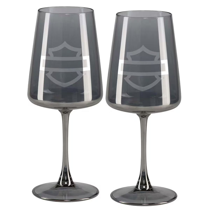 Harley Davidson Open B&S Smoke Grey Wine Glass Set