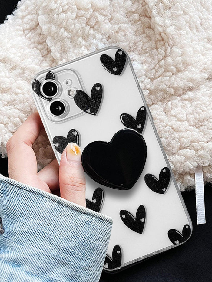 Heart Pattern Clear Phone Case With Stand-Out Phone Grip - Decotree.co Online Shop
