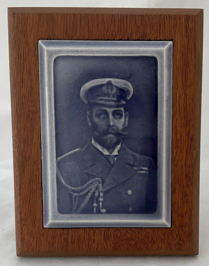 HRH Prince of Wales, Later George V, Portrait Tile in Naval Uniform. Circa 1901 - 1910.