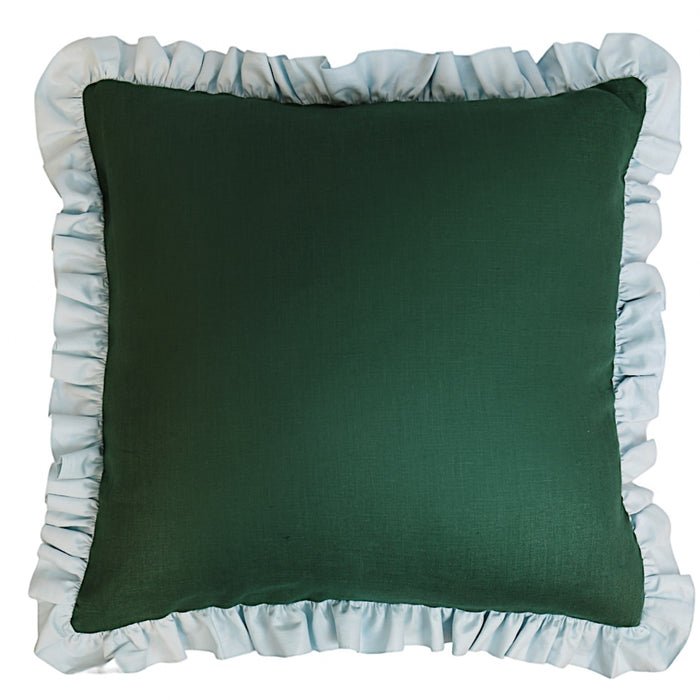 Hunter Green + Soft Blue Ruffle Sham