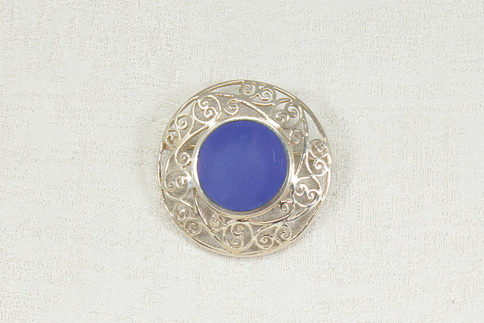 Impressive Sterling Silver & Lapis Lazuli Celtic Style Brooch