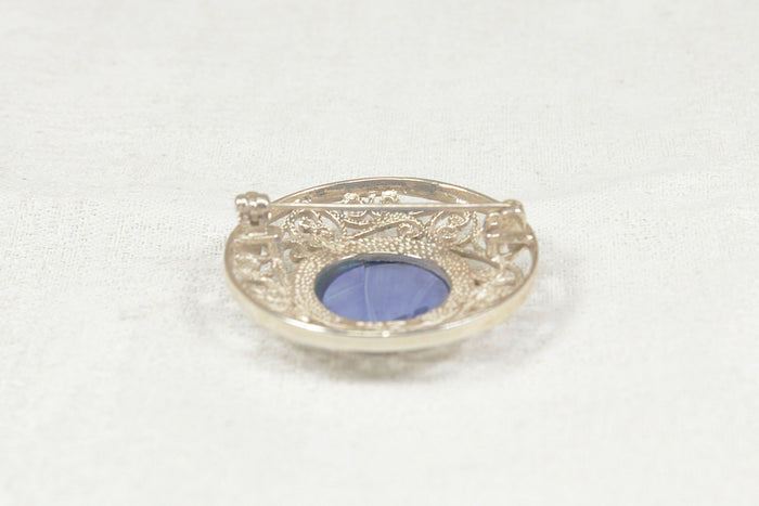 Impressive Sterling Silver & Lapis Lazuli Celtic Style Brooch