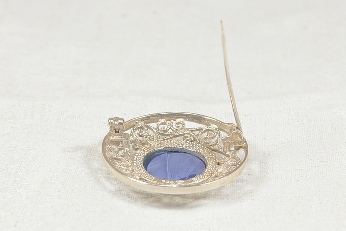 Impressive Sterling Silver & Lapis Lazuli Celtic Style Brooch