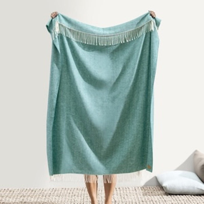 Blue Spruce Italian Herringbone Throw by Lands Downunder- Held Long