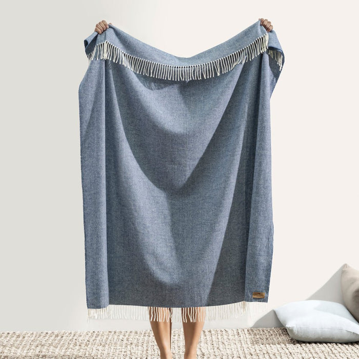 Italian Herringbone Harbor Throw | Lands Downunder throw blankets - Standing with Fringe shown