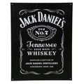 Black and white Jack Daniel's tin sign featuring the classic Old No. 7 logo and labeling details.