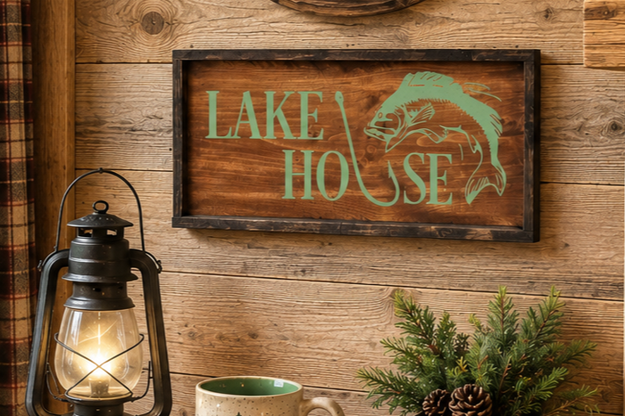 Lake House Wood Sign | Rustic Fishing Cabin Decor | Lake House Wall Art | Farmhouse & Cottagecore Decor | Handcrafted Wooden Lake Sign