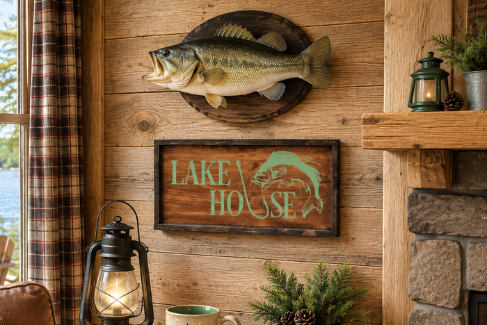Lake House Wood Sign | Rustic Fishing Cabin Decor | Lake House Wall Art | Farmhouse & Cottagecore Decor | Handcrafted Wooden Lake Sign