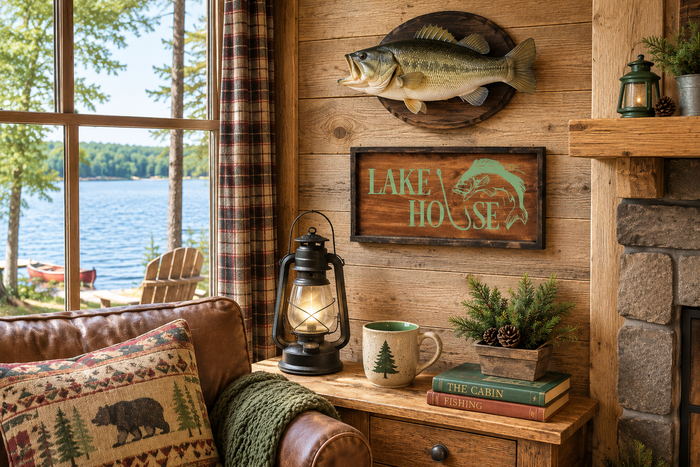 Lake House Wood Sign | Rustic Fishing Cabin Decor | Lake House Wall Art | Farmhouse & Cottagecore Decor | Handcrafted Wooden Lake Sign