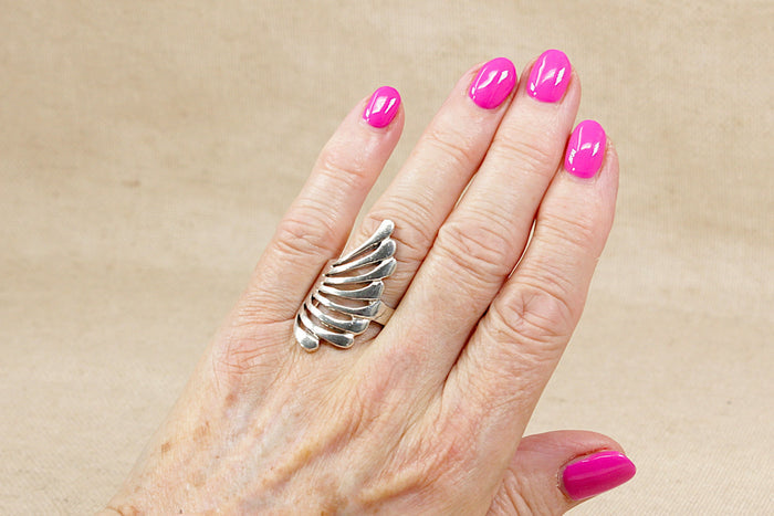 Large Sterling Silver Abstract Fan Statement Ring