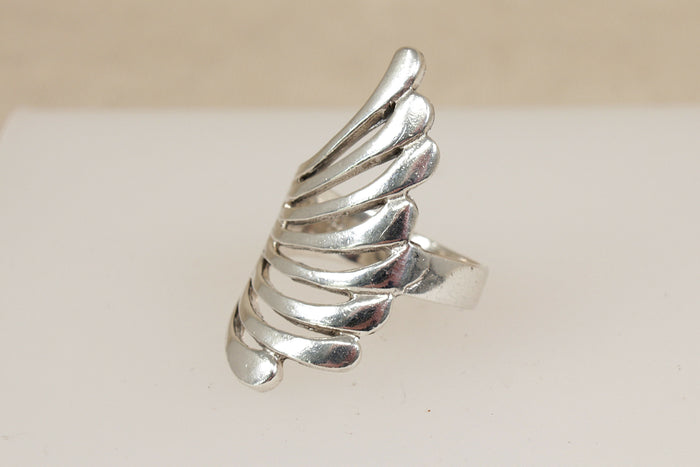 Large Sterling Silver Abstract Fan Statement Ring