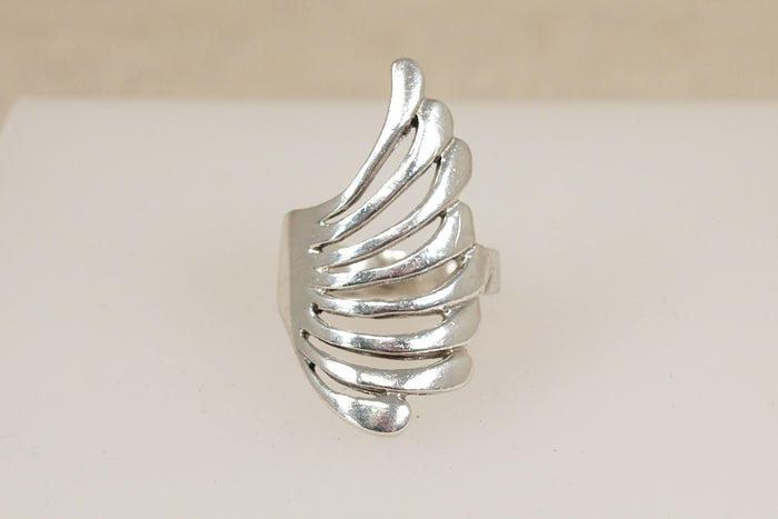 Large Sterling Silver Abstract Fan Statement Ring