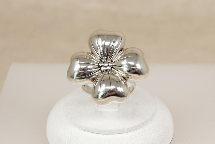 Large Sterling Silver Four-Leaf Flower Statement Ring