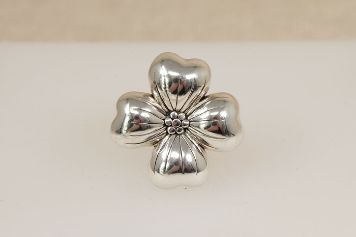 Large Sterling Silver Four-Leaf Flower Statement Ring