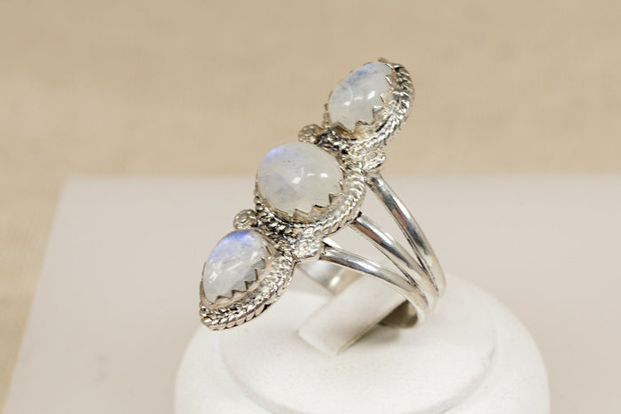 Large Sterling Silver & Moonstone Trilogy Statement Ring
