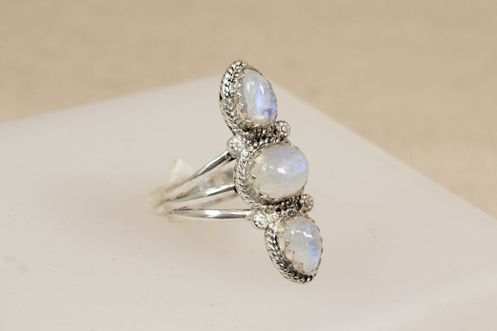 Large Sterling Silver & Moonstone Trilogy Statement Ring