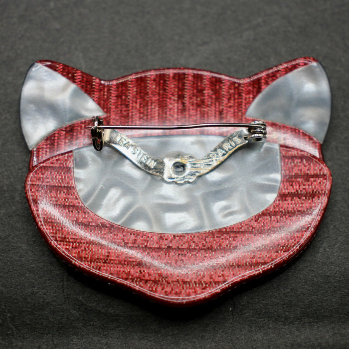 Lea Stein red “Cat head” brooch