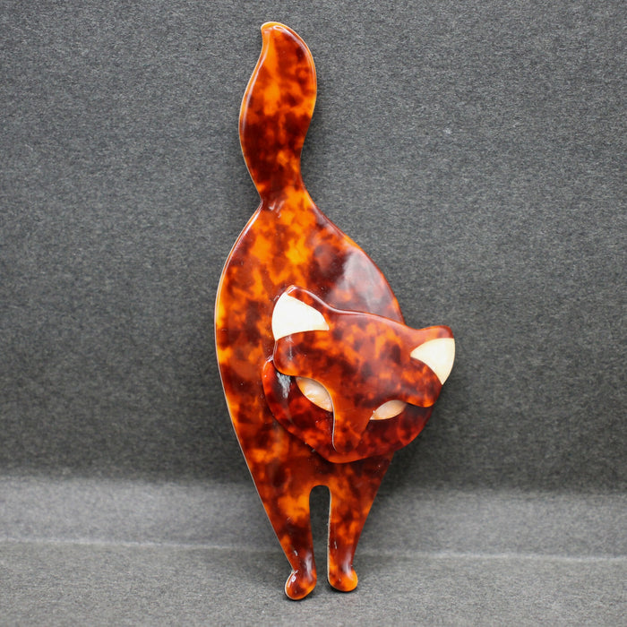 Lea Stein tortoiseshell brown “Standing cat” brooch
