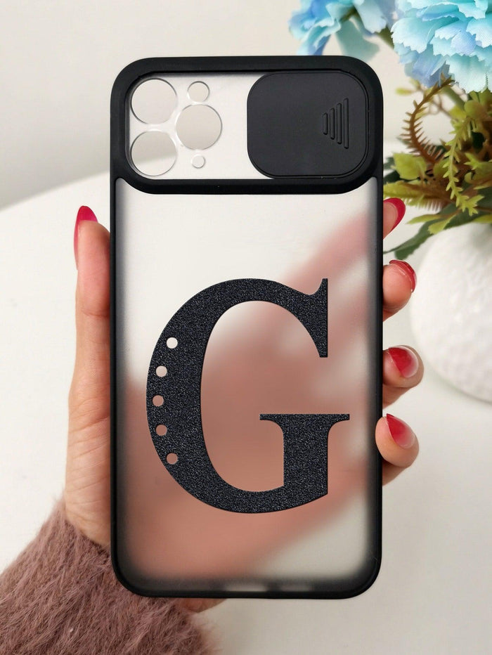 Letter Graphic Phone Case With Slide Camera Cover - Decotree.co Online Shop