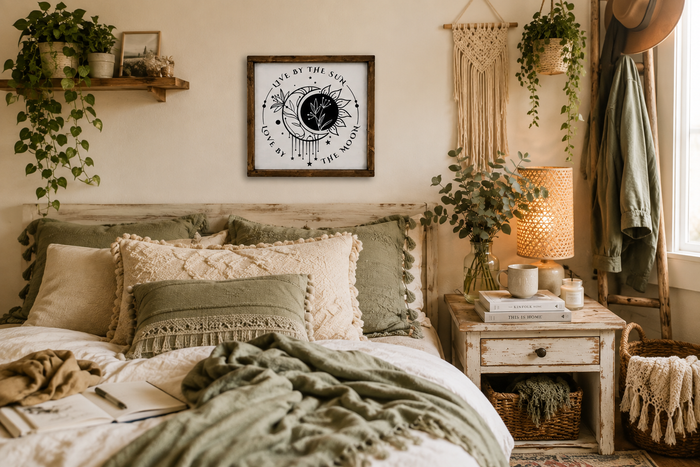 Live by the Sun Love by the Moon Sign | Boho Farmhouse Wall Decor | Celestial Gift for Her