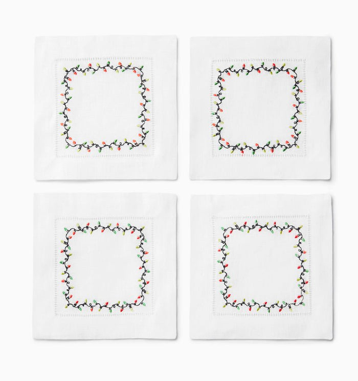 Luci Red and Green Cocktail Napkins by Sferra - Fig Linens and Home - Napkins side by side