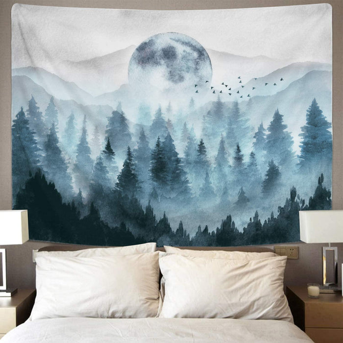 Misty Forest Tapestry Foggy Mountain Tapestry Magical Tree Tapestry Nature Tapestry Woodland Tapestry - Decotree.co Online Shop