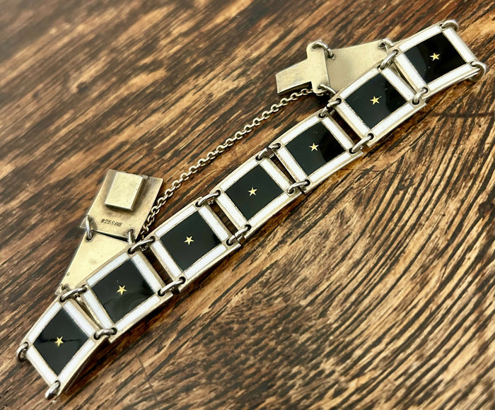 Modern Mid Century 1960’s Norwegian Sterling Silver Gilt Enamel Bracelet