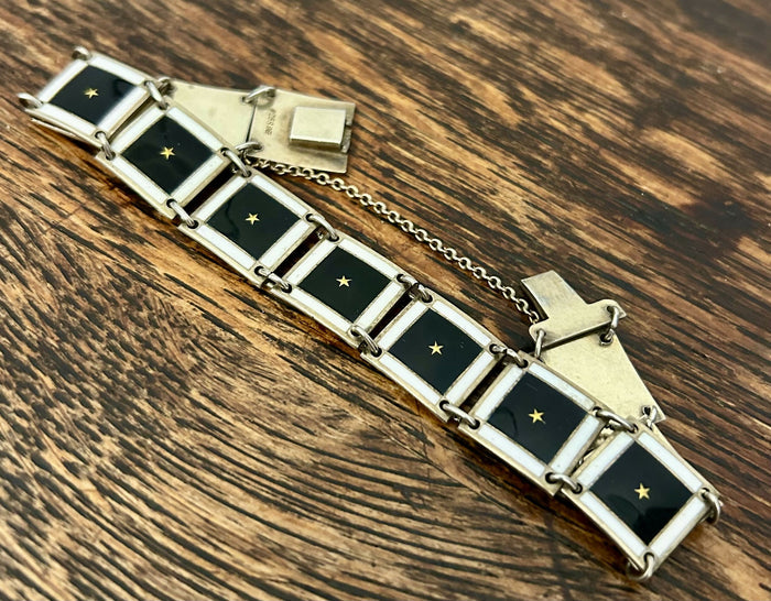 Modern Mid Century 1960’s Norwegian Sterling Silver Gilt Enamel Bracelet