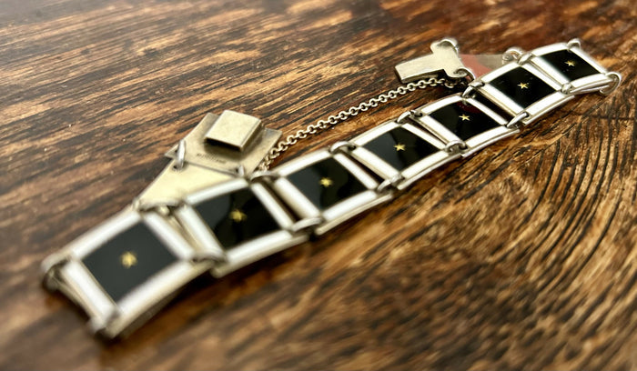 Modern Mid Century 1960’s Norwegian Sterling Silver Gilt Enamel Bracelet