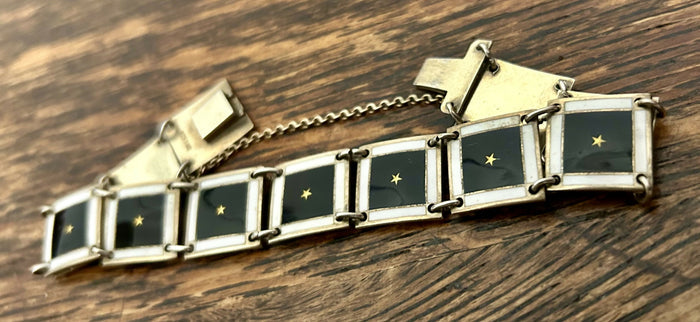 Modern Mid Century 1960’s Norwegian Sterling Silver Gilt Enamel Bracelet