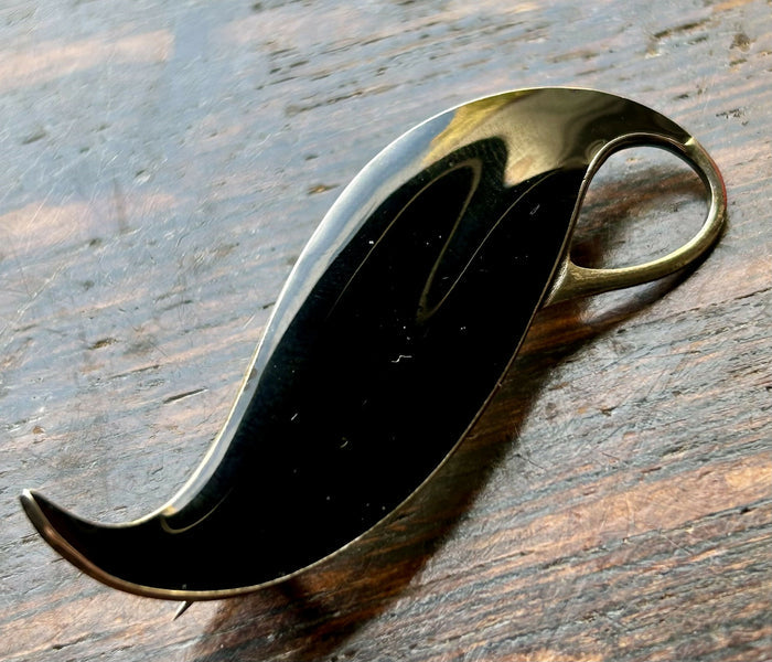 Modern Mid Century Sterling Silver Finn Jensen Cherry Black Enamel Swirl Brooch