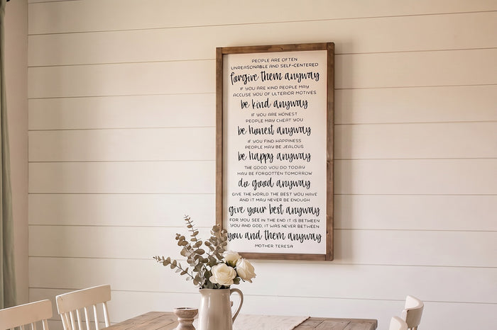 Mother Teresa Anyway Poem Wood Sign | Do It Anyway Wall Decor | Inspirational Quotes Wood Sign | Meaningful Graduation Gift Idea