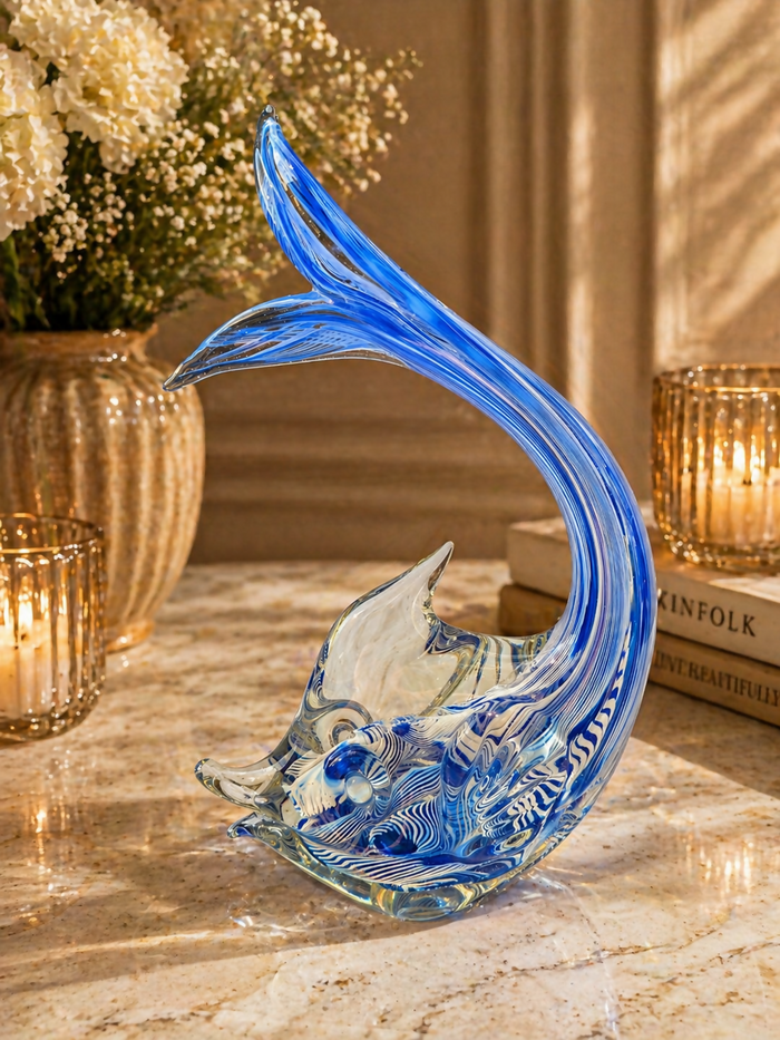 Murano Blue and Clear Art Glass Fish Figurine