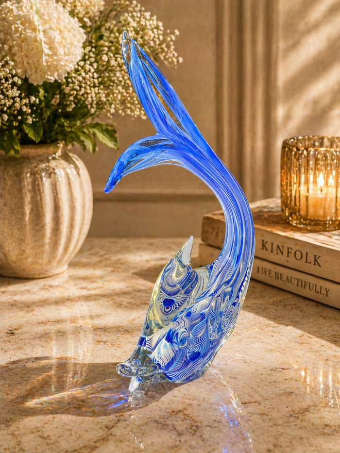 Murano Blue and Clear Art Glass Fish Figurine