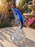 Murano Blue Art Glass Dolphin Figurine on Wave Base