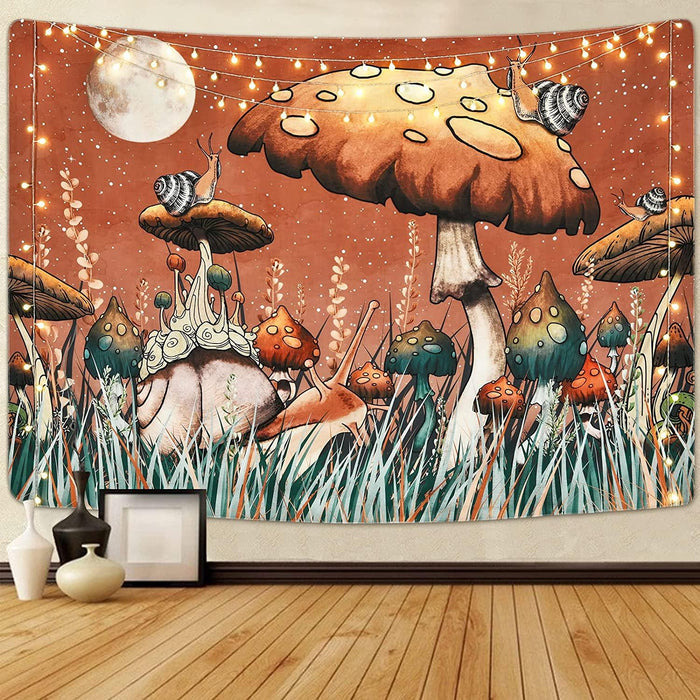 Mushroom Tapestry Moon and Stars Tapestry Snail Tapestry Fantasy Plants and Leaves Tapestry Wall Hanging for Room - Decotree.co Online Shop