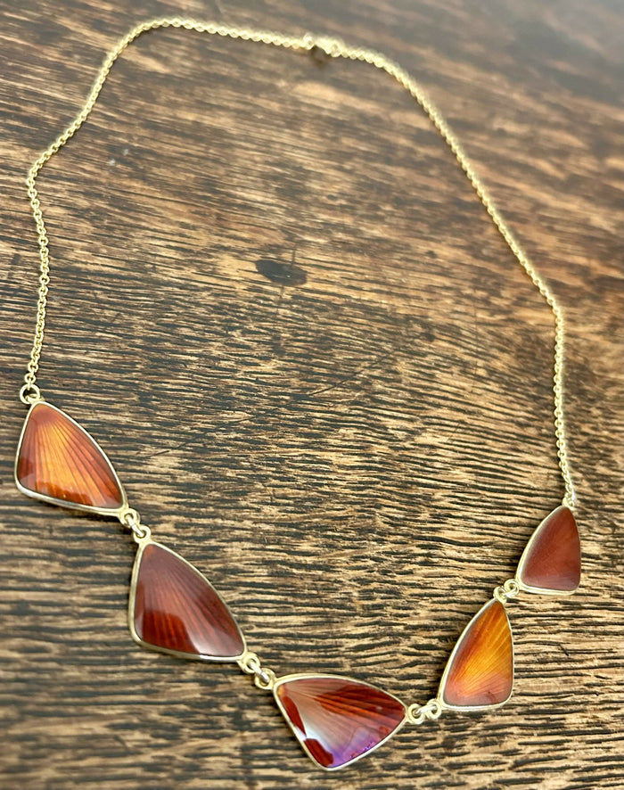 Norwegian Hans Christian Ostrem Sterling Silver Gilt Ox Blood Red & Burnt Orange Enamel Necklace