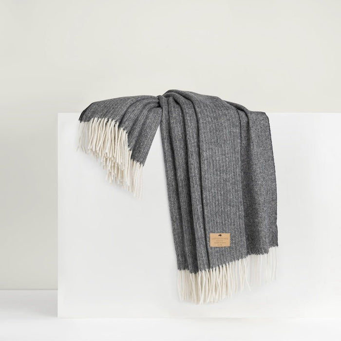 Cashmere Throw - Lands Downunder Black Onyx Pinstripe Cashmere Throw - Folded on Riser