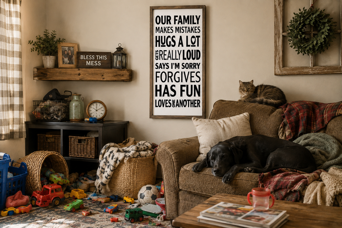 Our Family Sign, Farmhouse Family Rules Sign, Hand Painted Wood Sign, Family Wall Decor, Rustic Farmhouse Decor, Family Gift