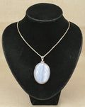 Oversized Sterling Silver & Blue Lace Agate Pendant with 19½-Inch Silver Chain