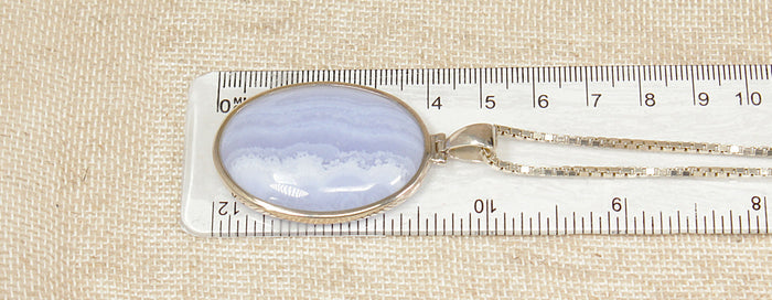 Oversized Sterling Silver & Blue Lace Agate Pendant with 19½-Inch Silver Chain