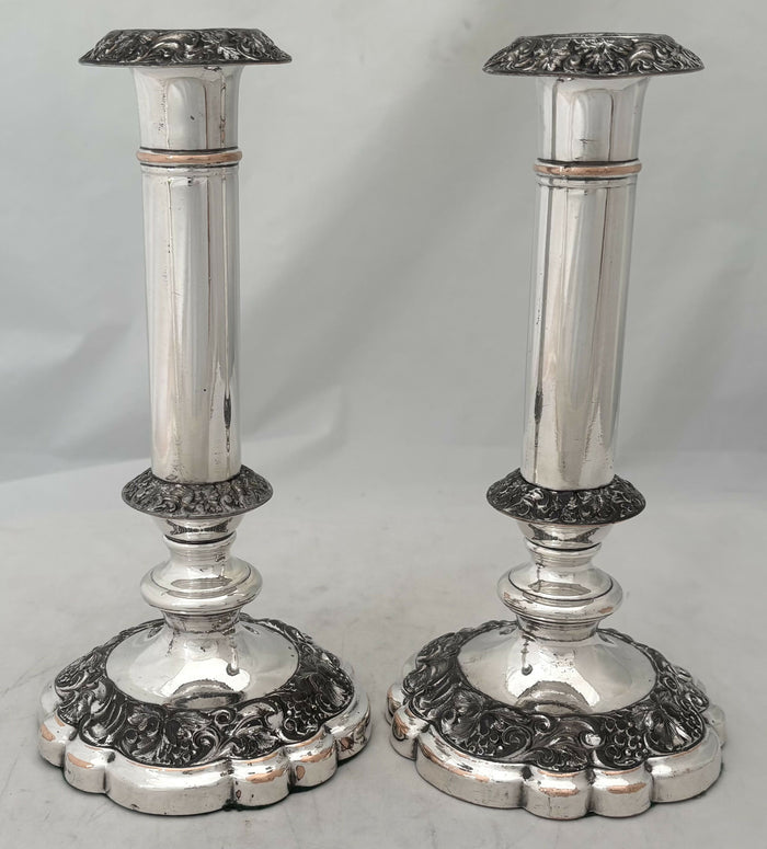 Pair of George IV Old Sheffield Plate Candlesticks. Roberts, Cadman & Co. Circa 1820.
