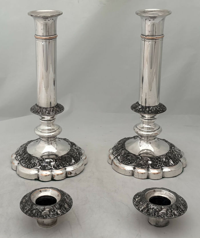 Pair of George IV Old Sheffield Plate Candlesticks. Roberts, Cadman & Co. Circa 1820.